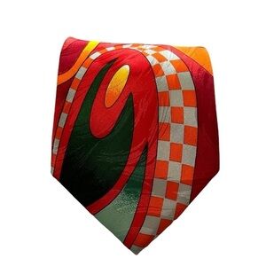 Rush Limbaugh Tie Vtg. 90s No Boundaries Collection Silk Orange & Red 58” x 4”